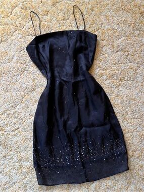 90s Black Silk Sequined Mini Dress
